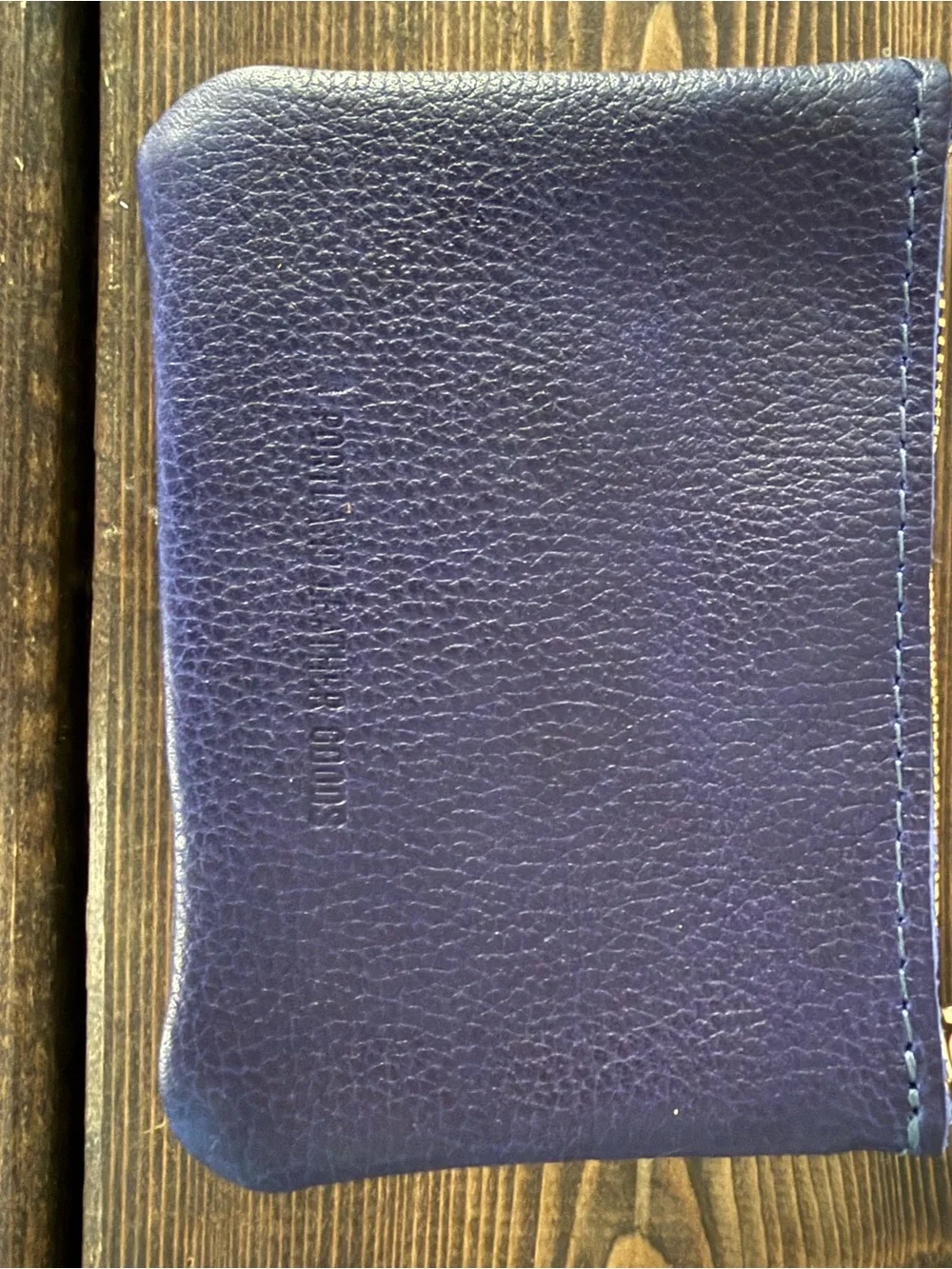 Portland Leather Blue Pebbled Double Zip Wallet
